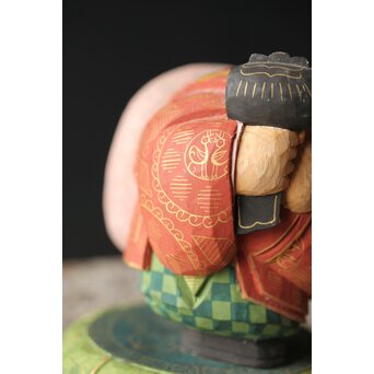 倣 聾中倬 平櫛田中写 福聚大黒天尊像/福徳恵比寿天尊像 彩色木彫　X355 