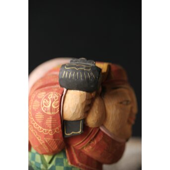 倣 聾中倬 平櫛田中写 福聚大黒天尊像/福徳恵比寿天尊像 彩色木彫　X355 