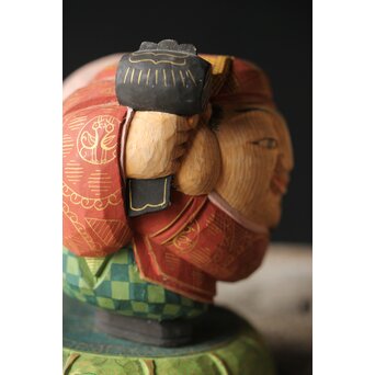 倣 聾中倬 平櫛田中写 福聚大黒天尊像/福徳恵比寿天尊像 彩色木彫　X355 