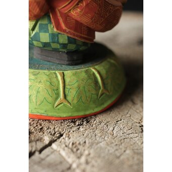 倣 聾中倬 平櫛田中写 福聚大黒天尊像/福徳恵比寿天尊像 彩色木彫　X355 