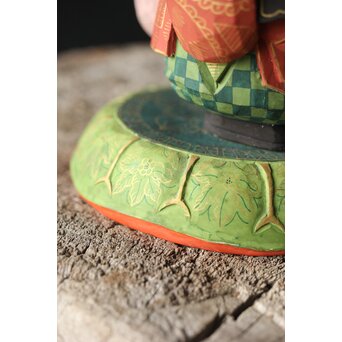 倣 聾中倬 平櫛田中写 福聚大黒天尊像/福徳恵比寿天尊像 彩色木彫　X355 