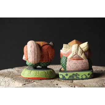 倣 聾中倬 平櫛田中写 福聚大黒天尊像/福徳恵比寿天尊像 彩色木彫　X355 