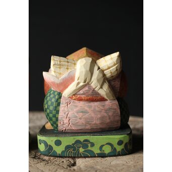 倣 聾中倬 平櫛田中写 福聚大黒天尊像/福徳恵比寿天尊像 彩色木彫　X355 