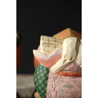 倣 聾中倬 平櫛田中写 福聚大黒天尊像/福徳恵比寿天尊像 彩色木彫　X355 