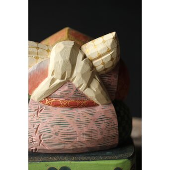 倣 聾中倬 平櫛田中写 福聚大黒天尊像/福徳恵比寿天尊像 彩色木彫　X355 