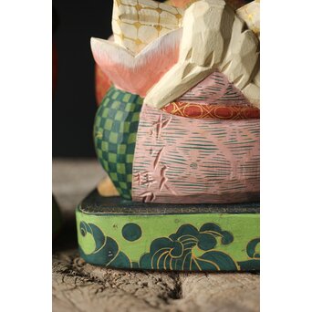 倣 聾中倬 平櫛田中写 福聚大黒天尊像/福徳恵比寿天尊像 彩色木彫　X355 