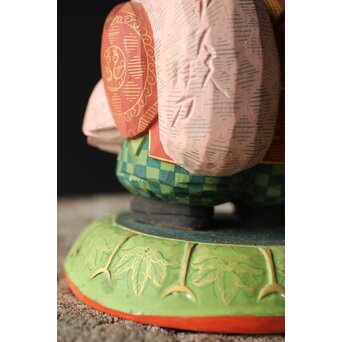 倣 聾中倬 平櫛田中写 福聚大黒天尊像/福徳恵比寿天尊像 彩色木彫　X355 