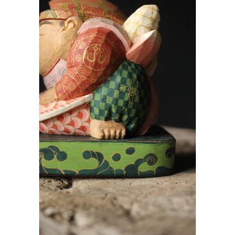 倣 聾中倬 平櫛田中写 福聚大黒天尊像/福徳恵比寿天尊像 彩色木彫　X355 