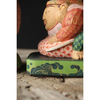 倣 聾中倬 平櫛田中写 福聚大黒天尊像/福徳恵比寿天尊像 彩色木彫　X355 