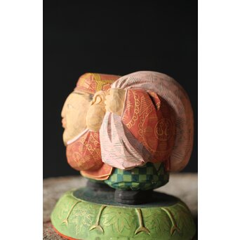 倣 聾中倬 平櫛田中写 福聚大黒天尊像/福徳恵比寿天尊像 彩色木彫　X355 