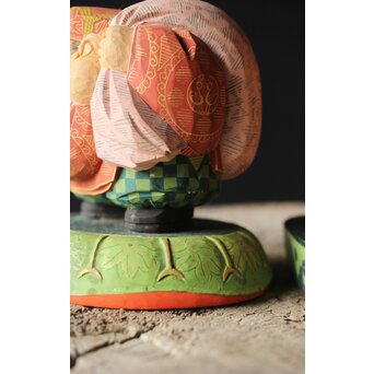 倣 聾中倬 平櫛田中写 福聚大黒天尊像/福徳恵比寿天尊像 彩色木彫　X355 