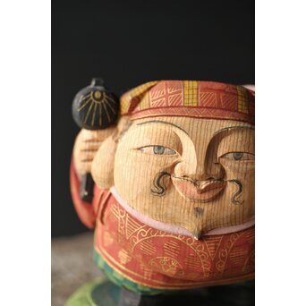 倣 聾中倬 平櫛田中写 福聚大黒天尊像/福徳恵比寿天尊像 彩色木彫　X355 