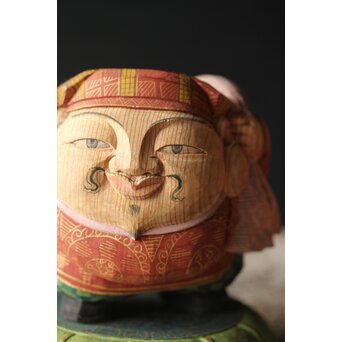 倣 聾中倬 平櫛田中写 福聚大黒天尊像/福徳恵比寿天尊像 彩色木彫　X355 