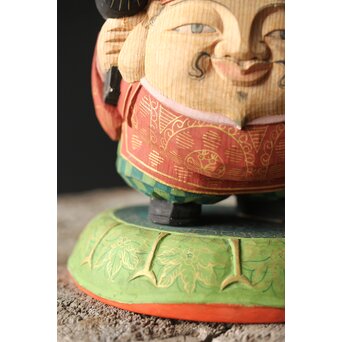 倣 聾中倬 平櫛田中写 福聚大黒天尊像/福徳恵比寿天尊像 彩色木彫　X355 