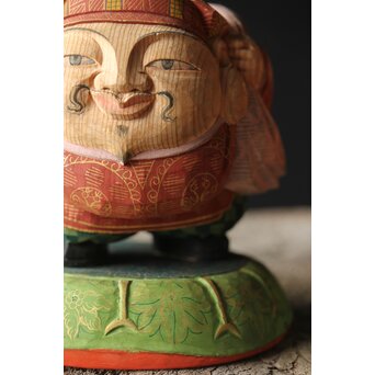 倣 聾中倬 平櫛田中写 福聚大黒天尊像/福徳恵比寿天尊像 彩色木彫　X355 