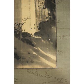 尾竹国観 飛瀑図 絹本軸装 掛軸 水晶軸先 共箱　Z302 