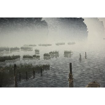 木版画 宮本秋風 舟溜り　Z306 