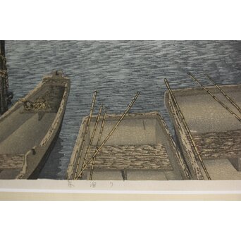 木版画 宮本秋風 舟溜り　Z306 