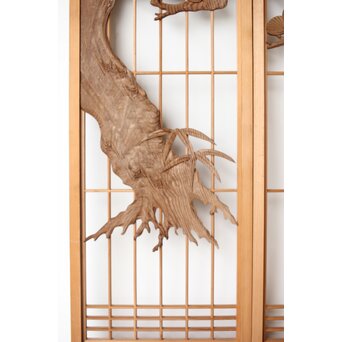 鶴に松 書院欄間 6枚1組　R0197 