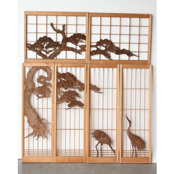 鶴に松 書院欄間 6枚1組　R0197