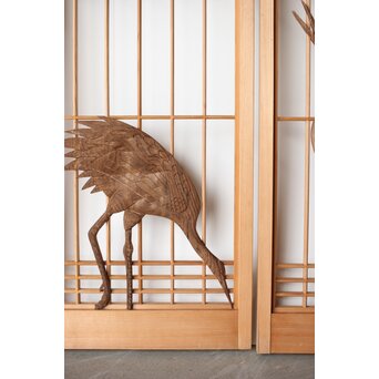 鶴に松 書院欄間 6枚1組　R0197 