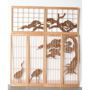 鶴に松 書院欄間 6枚1組　R0197 