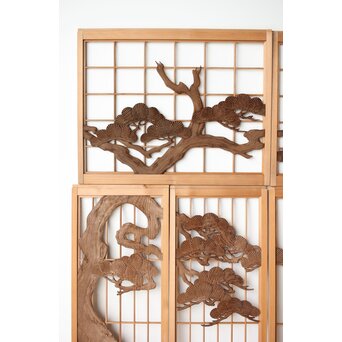 鶴に松 書院欄間 6枚1組　R0197 