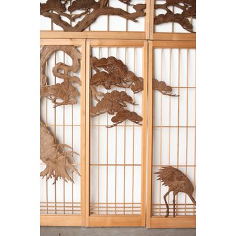 鶴に松 書院欄間 6枚1組　R0197 