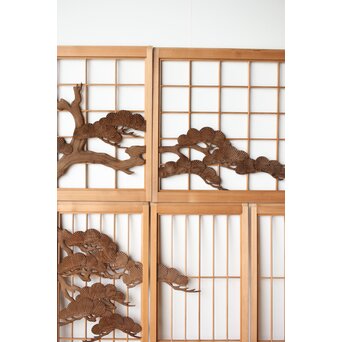 鶴に松 書院欄間 6枚1組　R0197 