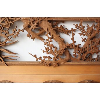 在銘 四君子 井波彫刻欄間 2枚1組　R0198 