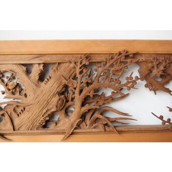 在銘 四君子 井波彫刻欄間 2枚1組　R0198 