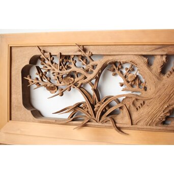 在銘 四君子 井波彫刻欄間 2枚1組　R0198 