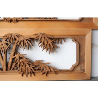 在銘 四君子 井波彫刻欄間 2枚1組　R0198 