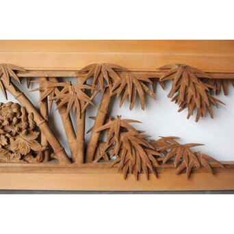 在銘 四君子 井波彫刻欄間 2枚1組　R0198 