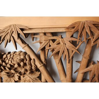 在銘 四君子 井波彫刻欄間 2枚1組　R0198 