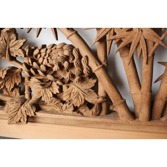 在銘 四君子 井波彫刻欄間 2枚1組　R0198 