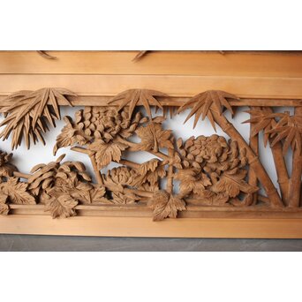 在銘 四君子 井波彫刻欄間 2枚1組　R0198 