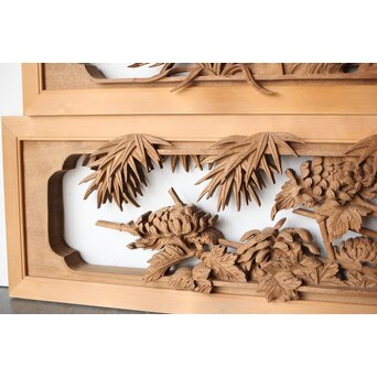 在銘 四君子 井波彫刻欄間 2枚1組　R0198 