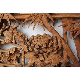 在銘 四君子 井波彫刻欄間 2枚1組　R0198 