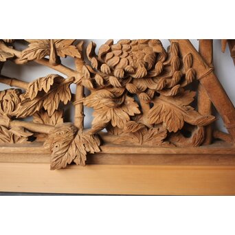 在銘 四君子 井波彫刻欄間 2枚1組　R0198 