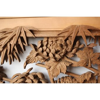 在銘 四君子 井波彫刻欄間 2枚1組　R0198 