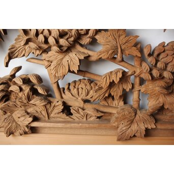 在銘 四君子 井波彫刻欄間 2枚1組　R0198 