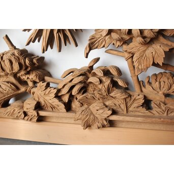 在銘 四君子 井波彫刻欄間 2枚1組　R0198 