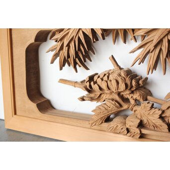 在銘 四君子 井波彫刻欄間 2枚1組　R0198 