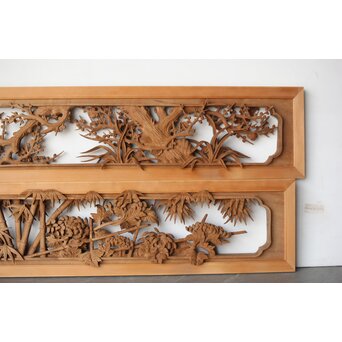 在銘 四君子 井波彫刻欄間 2枚1組　R0198 