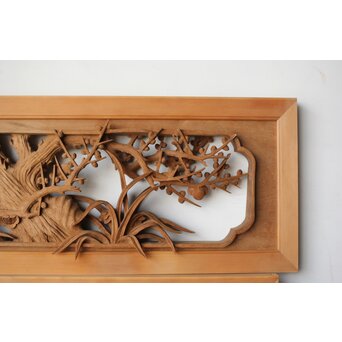 在銘 四君子 井波彫刻欄間 2枚1組　R0198 