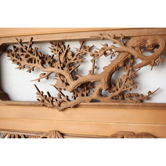 在銘 四君子 井波彫刻欄間 2枚1組　R0198 