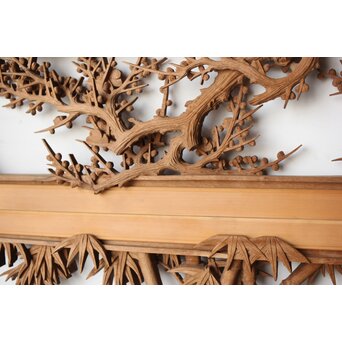 在銘 四君子 井波彫刻欄間 2枚1組　R0198 