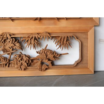 在銘 四君子 井波彫刻欄間 2枚1組　R0198 