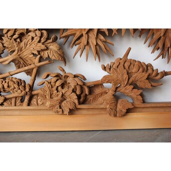 在銘 四君子 井波彫刻欄間 2枚1組　R0198 